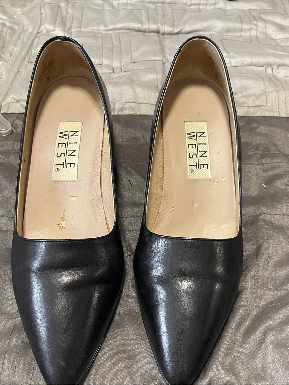 Nine West Black Pointed-Toe Leather Pumps, Classic Work-Heel